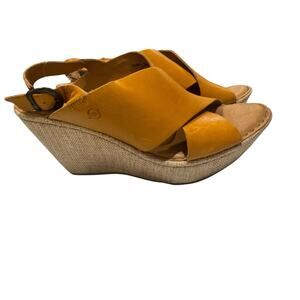 New Boc Born Concept Women 9 40.5 Mika Wedge Sandal Mustard Yellow Leather Boho